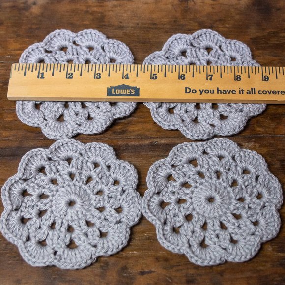 Handmade set of 4 crochet grey drink coasters - Picture 5 of 6
